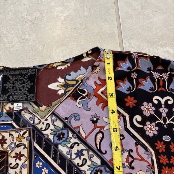 Johnny Was 100% Silk Sz Small Miklos Easy Top Kimono Blouse Poncho Jade Flaw* - Picture 8 of 11